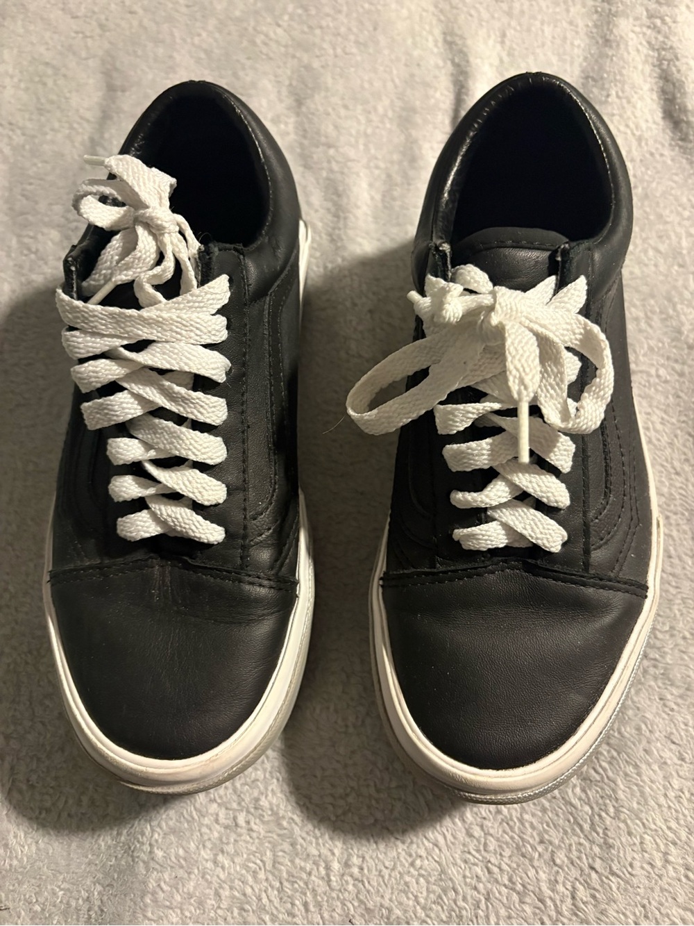 Vans Black Leather Low-Top platform Sneakers with White Laces